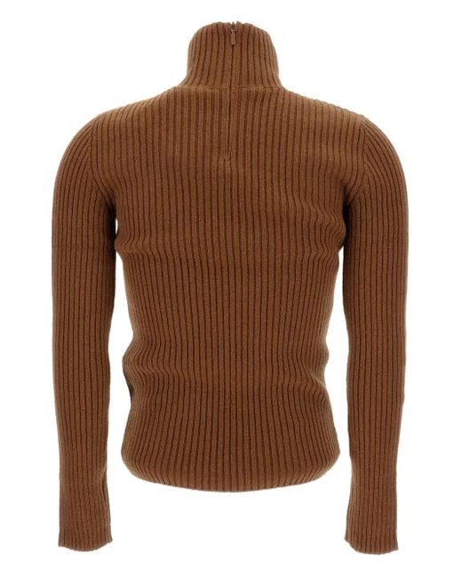 Max Mara Brown Ribbed Turtleneck Sweater