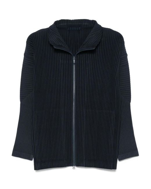 Homme Plissé Issey Miyake Blue Pleated Zip-Front Shirt Jacket for men