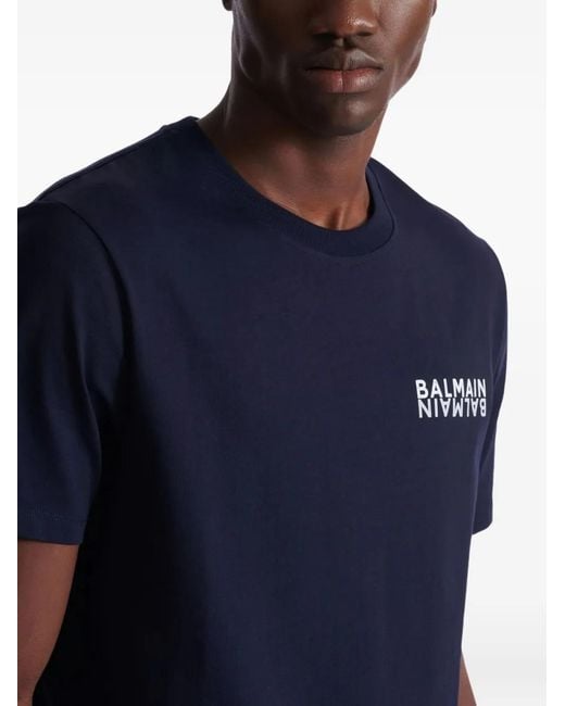Balmain Blue Logo-Print T-Shirt for men