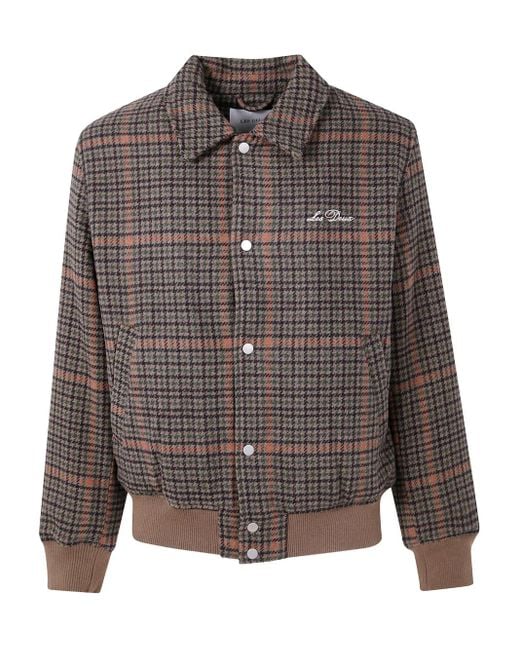 Les Deux Gray Houndstooth Wool Bomber Jacket for men