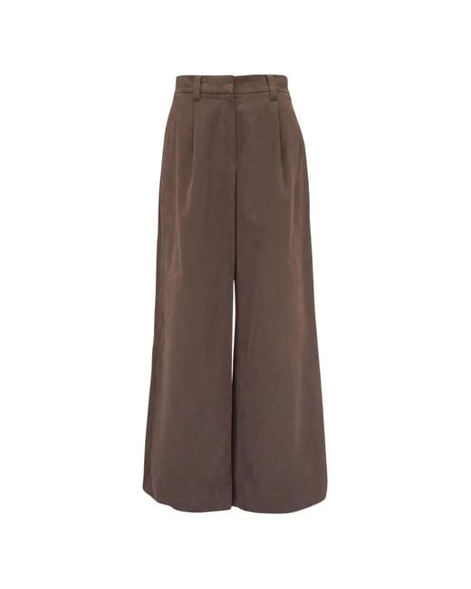 Brunello Cucinelli Brown Pleated Wide-Leg Cotton Trousers