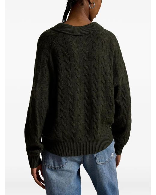 Polo Ralph Lauren Green Cable-Knit Buttoned Top