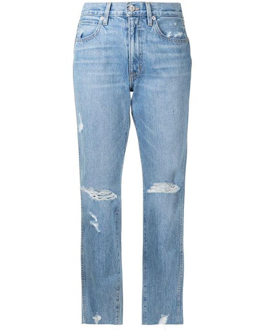 SLVRLAKE Denim Blue Ripped-detailing Straight-leg Jeans