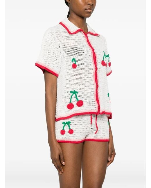 Leslie Amon White La Ruby Crochet Shirt