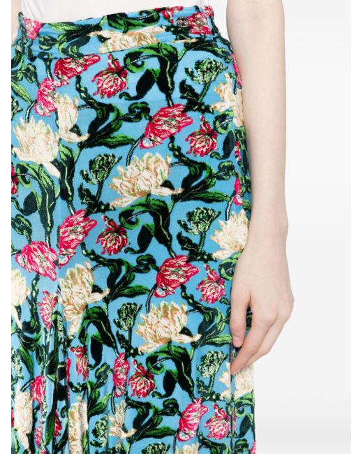 Rabanne Blue Floral-print Midi Skirt