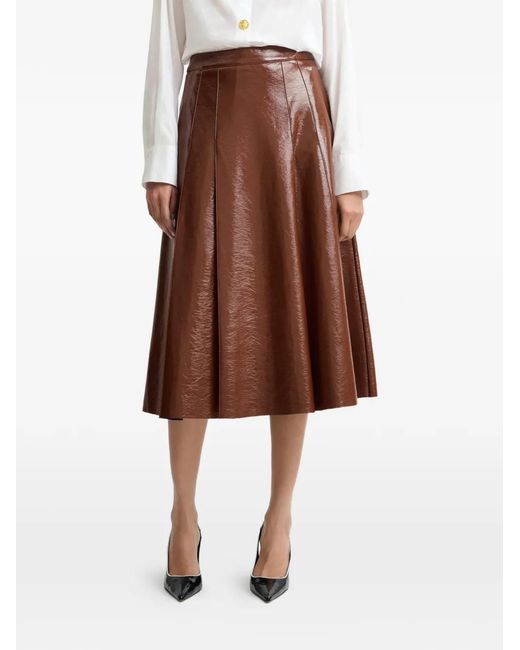 Essentiel Antwerp Brown Jib Plated A-Line Midi Skirt