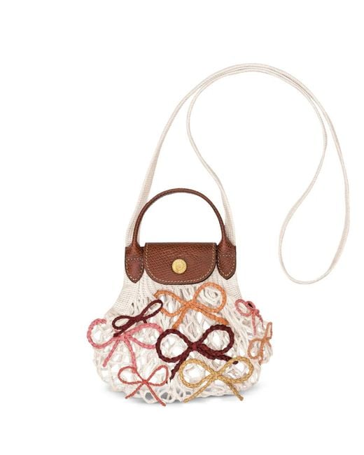 Longchamp White Le Pliage Bow-Detail Tote Bag