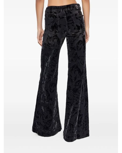 Versace Jeans Couture Black Floral-Pattern Flared Jeans