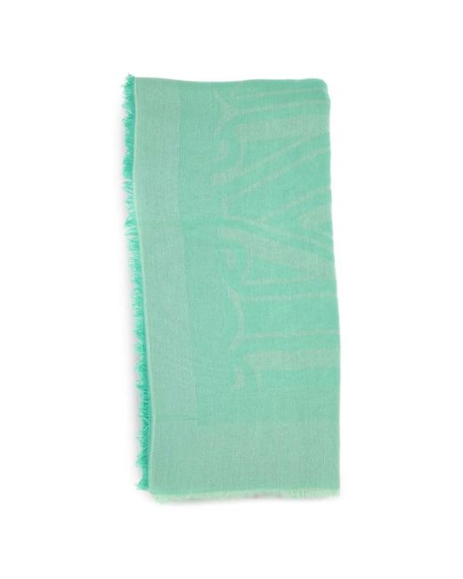Max Mara Green Jacquard Fringed-Trim Scarf