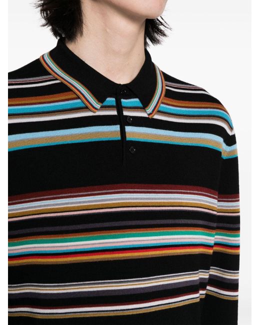 Paul Smith Black Signature Stripe Merino-wool Polo Shirt for men