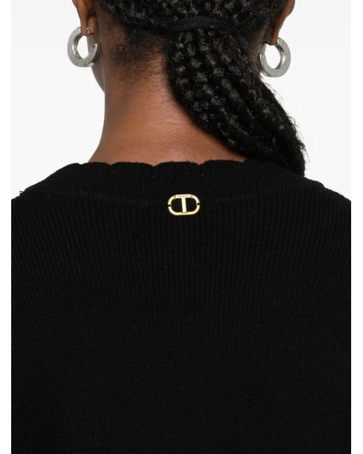 Twinset Black Scalloped-Hem Sweater