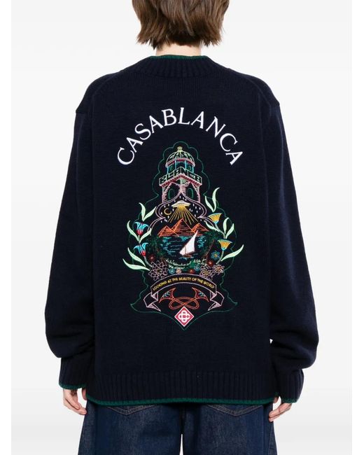 Casablanca Blue Logo-Embroidered Cardigan