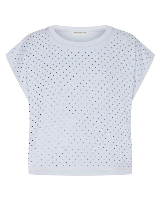 Philosophy Di Lorenzo Serafini White Rhinestone-embellished Cotton T-shirt