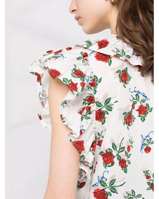 See By Chloé White Floral-Print Ruffle-Collar Blouse