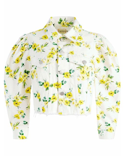 Alice + Olivia Lana Floral-print Cropped Denim Jacket in White | Lyst UK