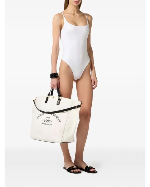 Elisabetta Franchi White Lettering-Print Swimsuit