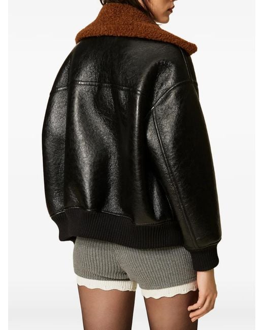 Twinset Black Padded Faux-Shearling Bomber Jacket