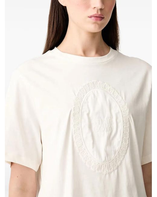 Stine Goya White Broderie-Anglaise Logo-Patch T-Shirt