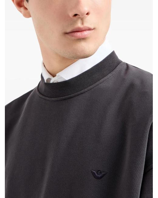 Emporio Armani Blue Logo-Embroiderd Crew-Neck Sweatshirt for men