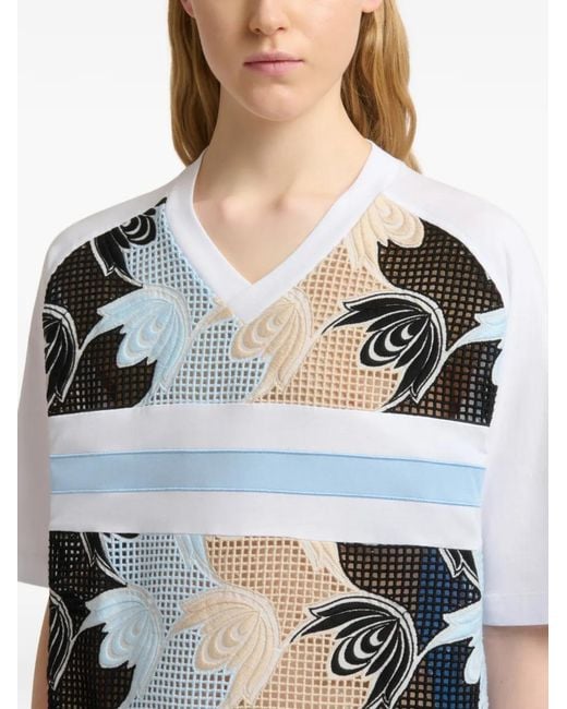 Marni Blue Cotton T-Shirt With Macramé Insert