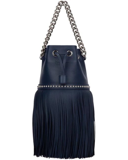 J&m Davidson Blue Carnival Fringed Studded Bucket Bag