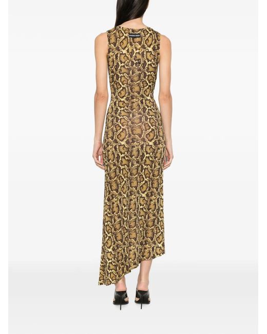 MARINE SERRE Metallic Snake-Print Asymmetric Dress
