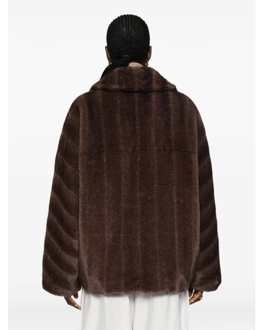 S.W.O.R.D Brown Double-Breasted Faux-Fur Coat