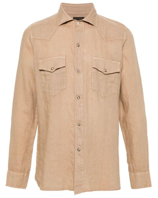 Dell'Oglio Natural Western-yoke Linen Shirt for men
