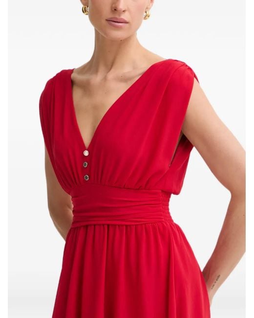 Morgan Red Button-Detail Pleated Mini Dress