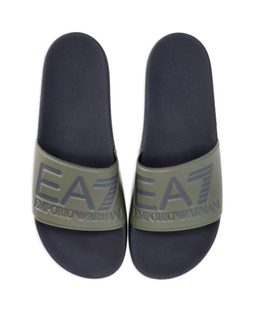 EA7 Green Logo-debossed Slides for men