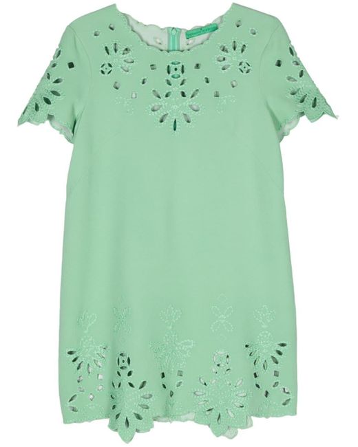 Ermanno Scervino Embroidered Cut-out Mini Dress in het Green