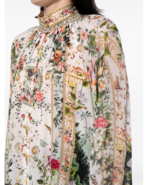 Camilla White Floral-print Silk Blouse