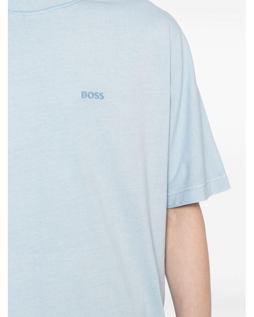 Boss White Embroidered-logo Cotton T-shirt for men