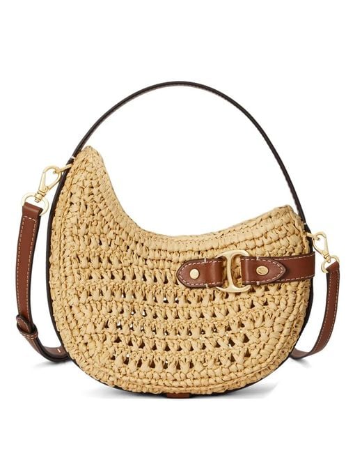Ralph Lauren Metallic Small Tasha Leather-Trimmed Crochet-Straw Tote Bag