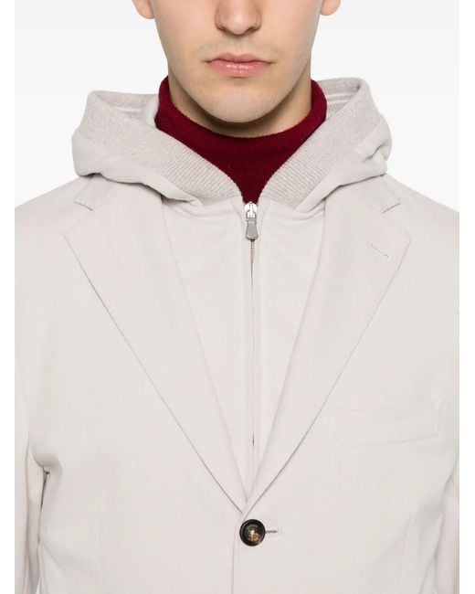 Eleventy White Hooded Single-Breasted Jacket for men
