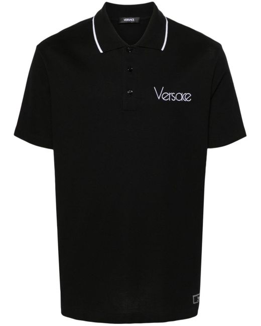 Polo con logo bordado Versace de hombre de color Black
