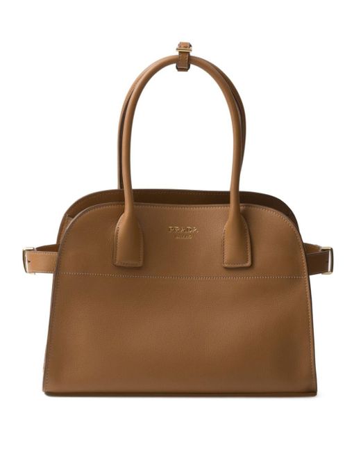 Prada Brown Logo-lettering Leather Tote Bag