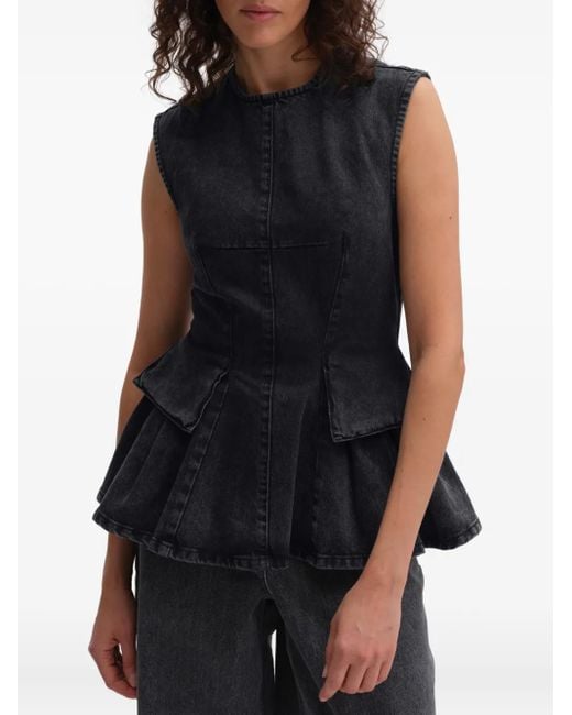 Remain Black Peplum Sleeveless Denim Top