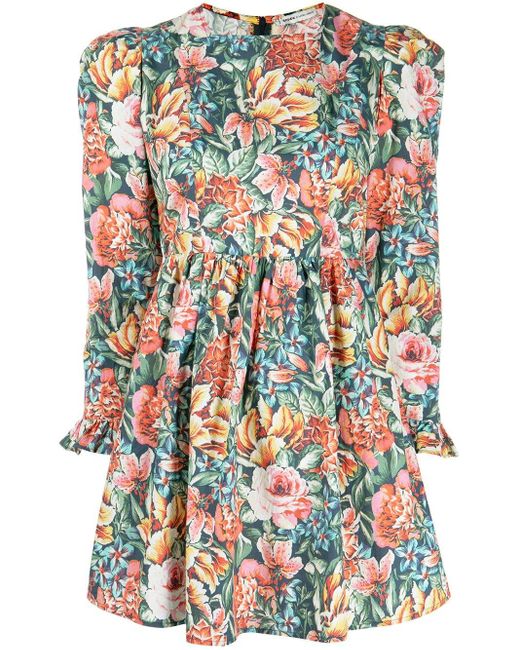 BATSHEVA Floralprint Cotton Minidress in Green Lyst