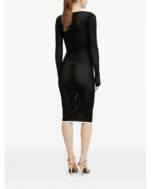 Elisabetta Franchi Black Mesh-Paneled V-Neck Midi Dress