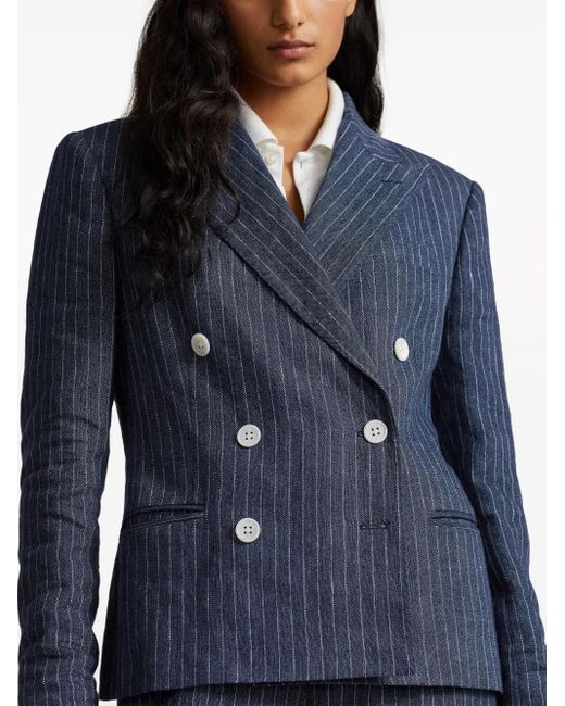 Polo Ralph Lauren Blue Pinstripe-Pattern Long-Sleeve Blazer