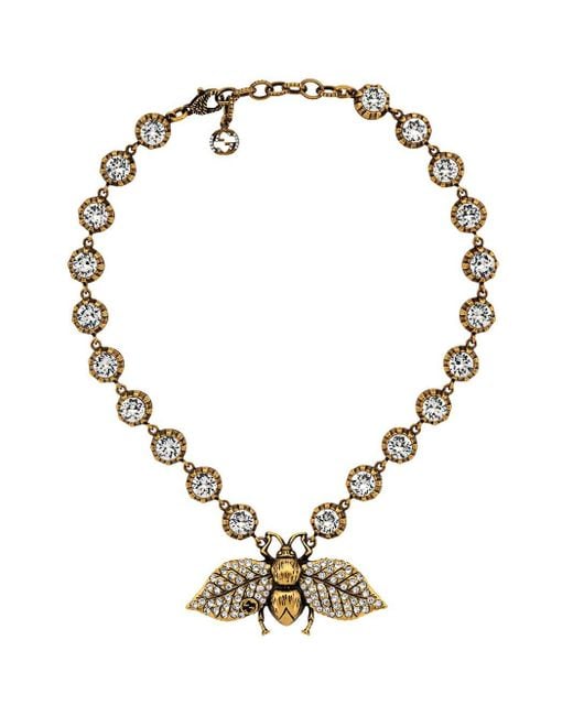 Gucci Metallic Crystal Embellished Bee Necklace