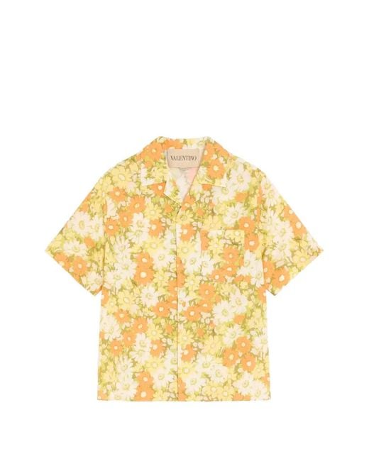 Valentino Garavani Metallic Cotton Bowling Shirt With Papier Floral Print for men