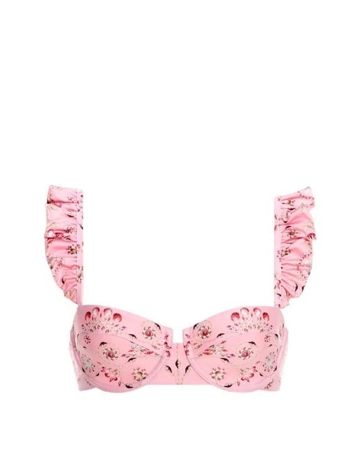 Agua Bendita Pink Kiwi Playa Ruffled Underwired Bikini Top