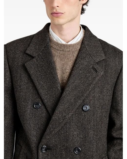 Proenza Schouler Black Orlando Herringbone Double-Breasted Coat for men