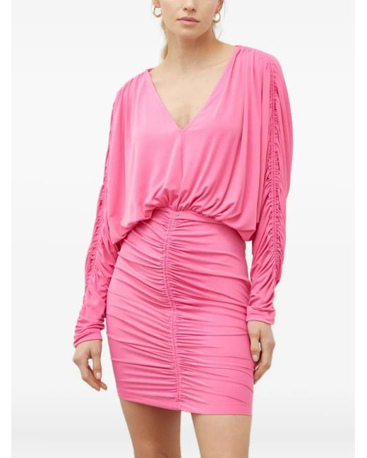 Day Birger et Mikkelsen Pink V-Neck Ruched Mini Dress