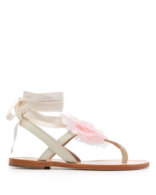Floral-appliqué leather sandals Moschino de color Pink