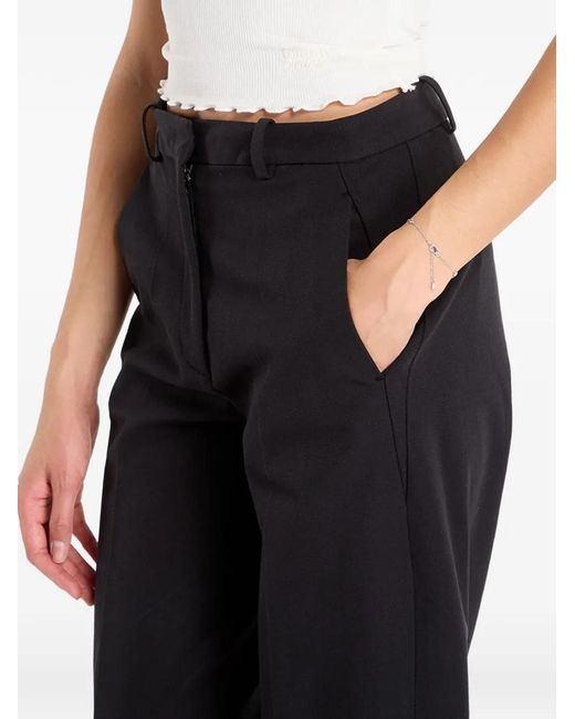 Tommy Hilfiger Black Barrel Leg Gabardine Pleated Cotton Trousers