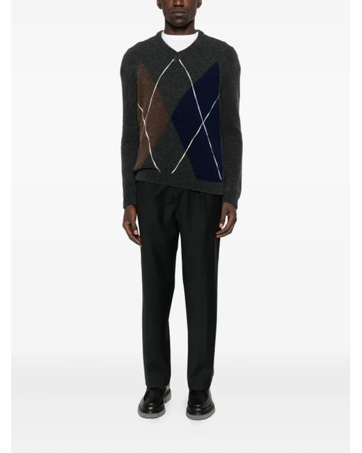 White Sand Black Pleated-Front Trousers for men