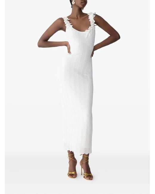 Carolina Herrera White Crocheted-Straps Sleeveless Midi Dress
